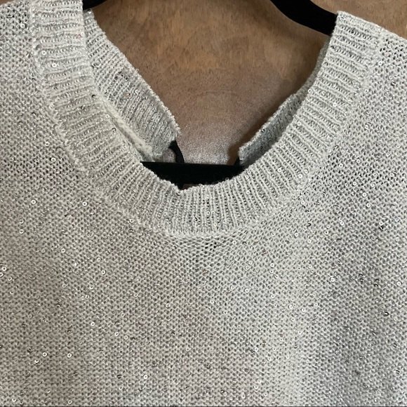 a.n.a Ana Womens Misses Gray Metallic Sequin Bow Tie Back Sweater - Picture 10 of 10